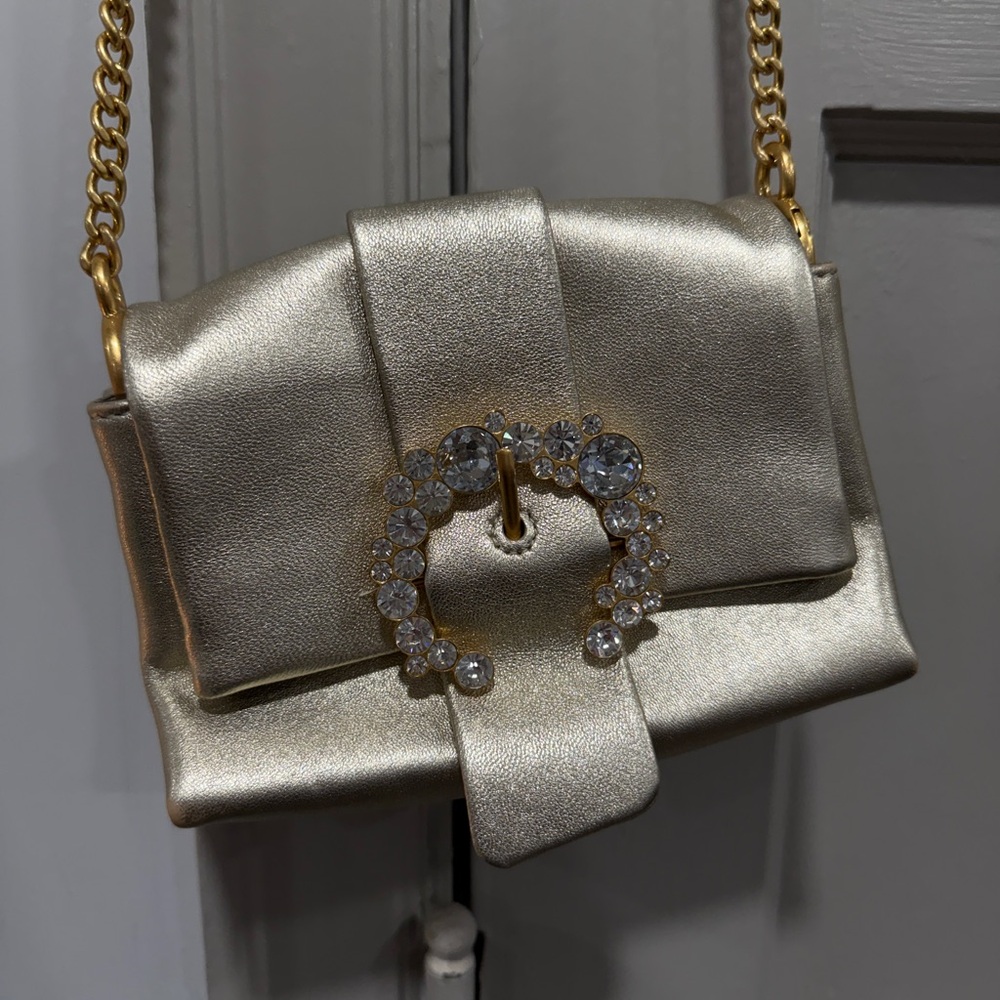 Elegant Gold Women's Bag with Crystal Embellishments - Tory Burch Greer Mini Bag